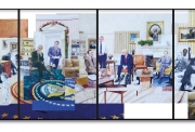 Time Surface N°20, Oval Office N°2, 2024 Signed and dated on the bottom right corner Colored pencil on paper 110 x 462 cm 6 frames of 110 x 77 cm each