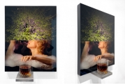 Anne-Sophie Emard, Sans titre, 2024 Diasec, acier, verre, whisky 45,5 x 36 x 13,5 cm